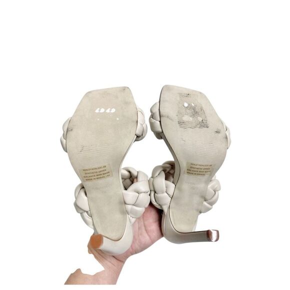 Steve Madden Sandals Size 6 Off White Kenley Slip On Open Toe Woven Heels - Picture 12 of 12